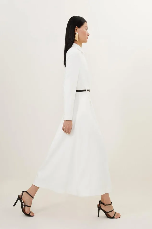 Dresses Women Karen Millen Petite Clean Tailored Pleat Detail Full Skirted Shirt Dress Ivory