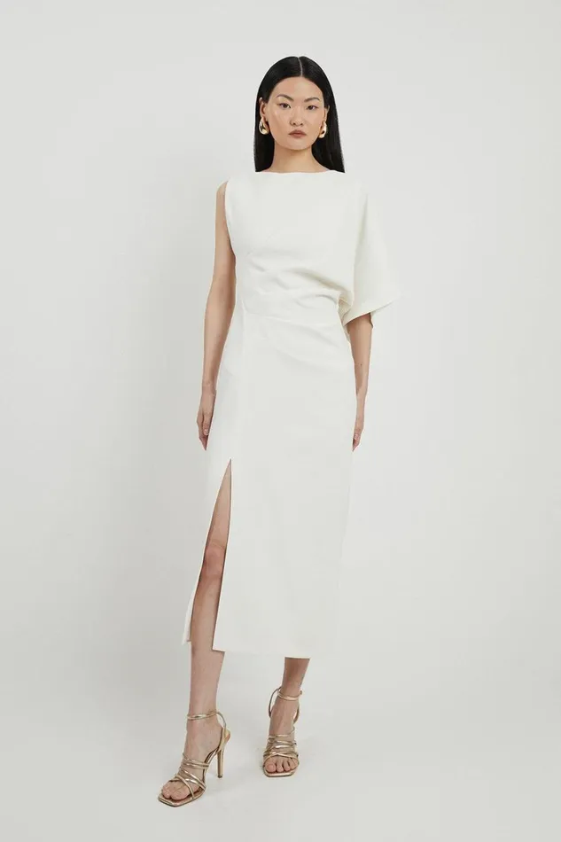 Dresses Women Karen Millen Petite Fluid Tailored Asymmetric Sleeve Maxi Dress Ivory Dresses Women Karen Millen Petite Fluid Tailored Asymmetric Sleeve Maxi Dress Ivory