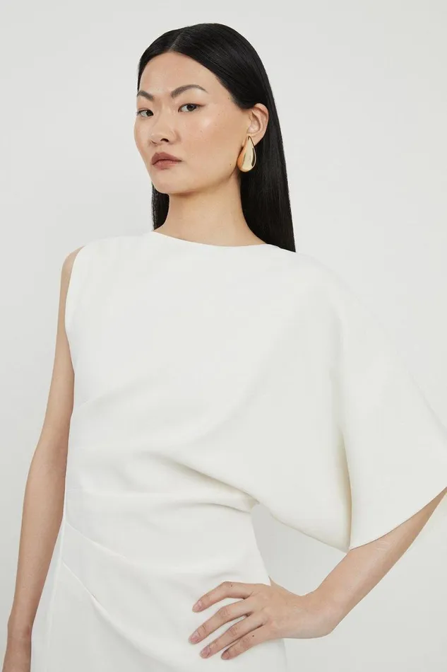 Dresses Women Karen Millen Petite Fluid Tailored Asymmetric Sleeve Maxi Dress Ivory