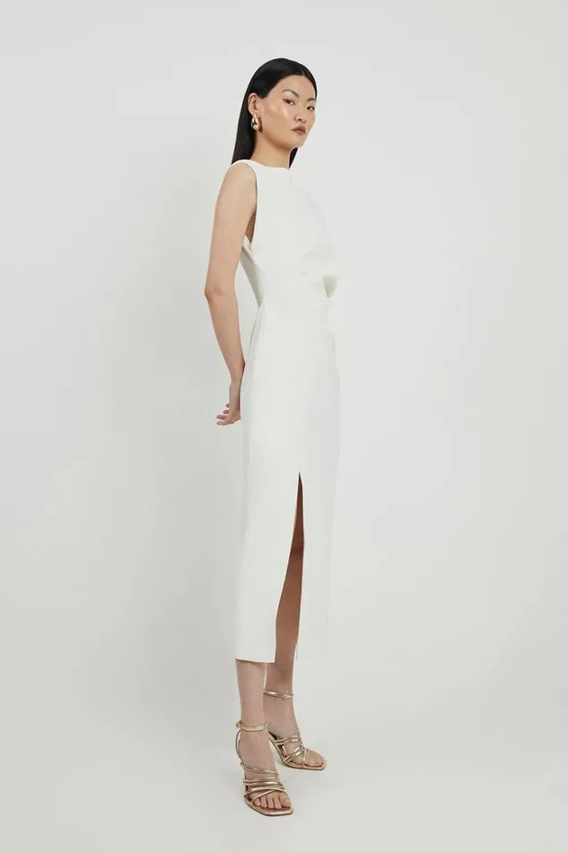 Dresses Women Karen Millen Petite Fluid Tailored Asymmetric Sleeve Maxi Dress Ivory