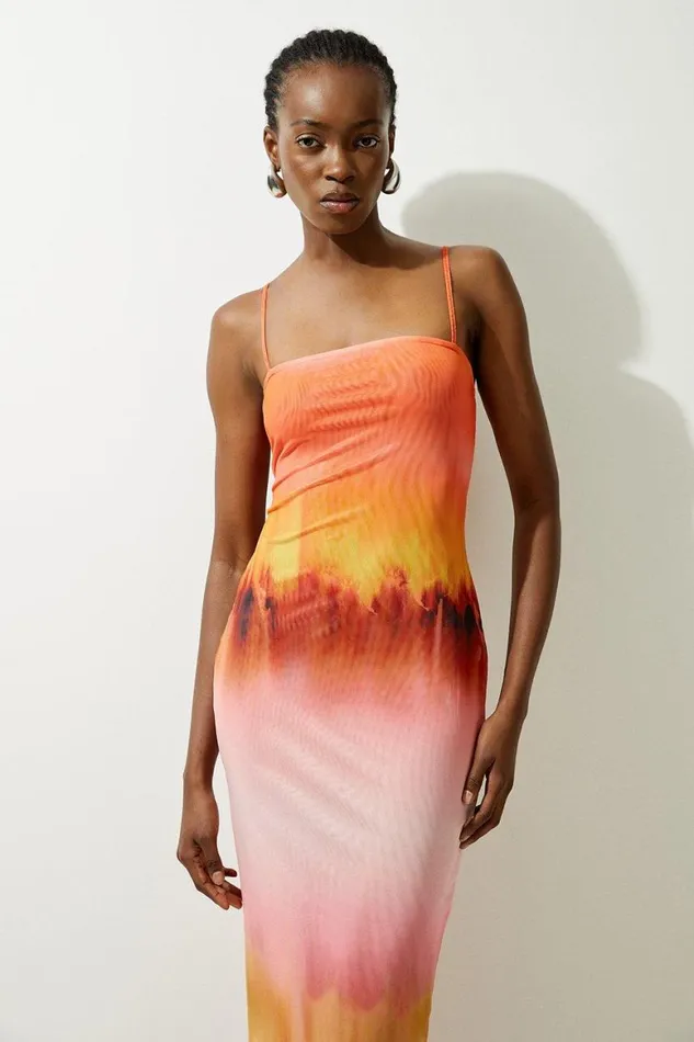 Dresses Women Karen Millen Petite Ombre Print Jersey Sleeveless Maxi Dress Orange