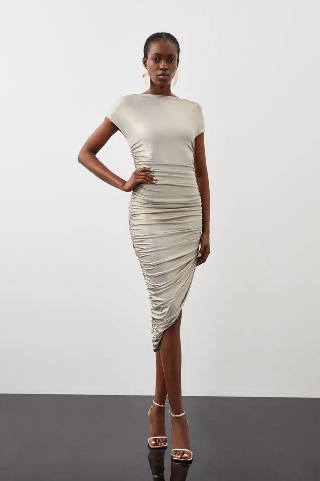Dresses Women Karen Millen Petite Premium Jersey Metallic Asymmetric Neck Midi Dress Gold Dresses Women Karen Millen Petite Premium Jersey Metallic Asymmetric Neck Midi Dress Gold