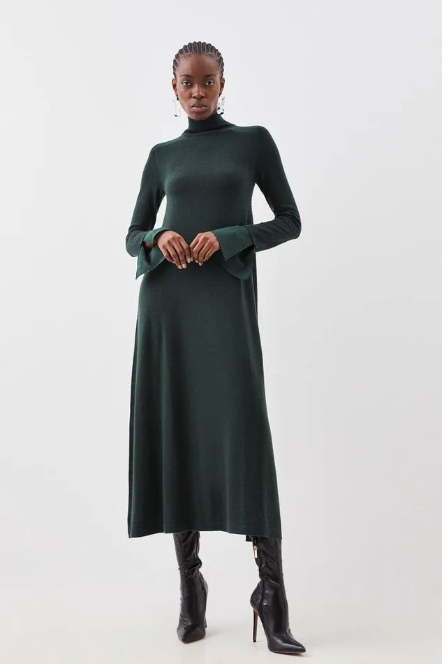 Dresses Women Karen Millen Petite Silk Cuff Maxi Knit Merino Dress Teal