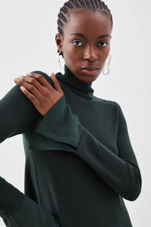 Dresses Women Karen Millen Petite Silk Cuff Maxi Knit Merino Dress Teal
