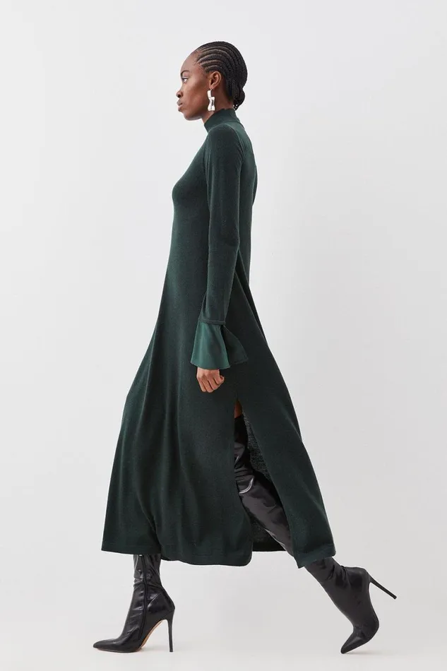 Dresses Women Karen Millen Petite Silk Cuff Maxi Knit Merino Dress Teal