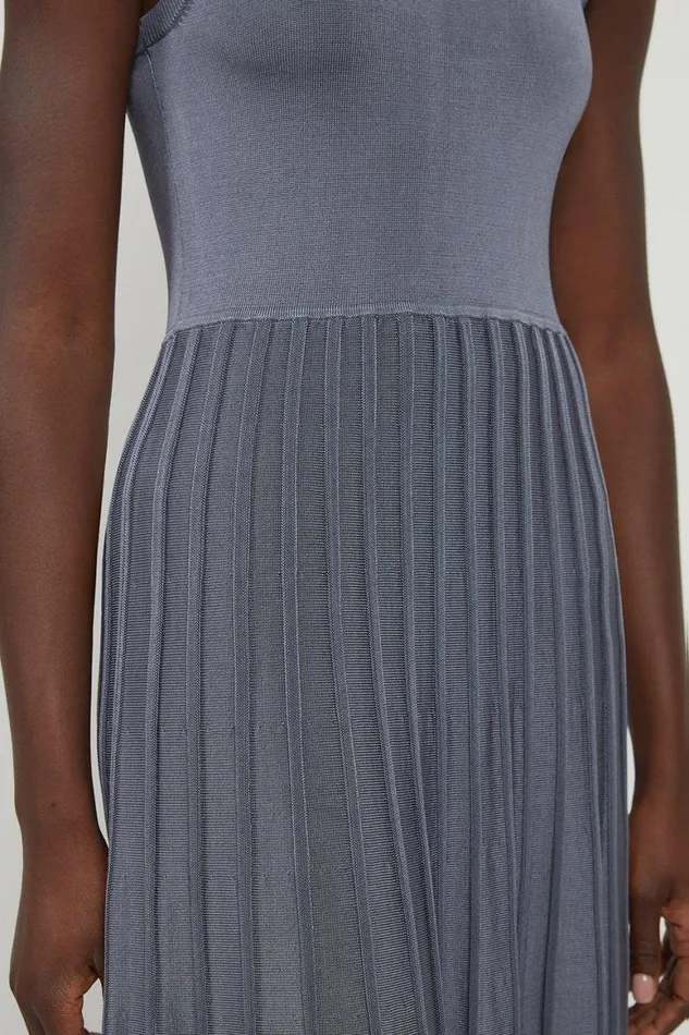 Dresses Women Karen Millen Petite Slinky Knit Pleated Midaxi Dress Grey Blue