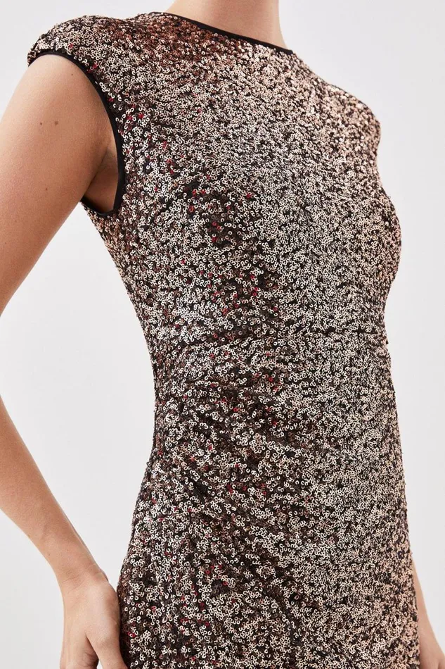 Dresses Women Karen Millen Petite Stretch Sequin Woven Midaxi Dress Gold