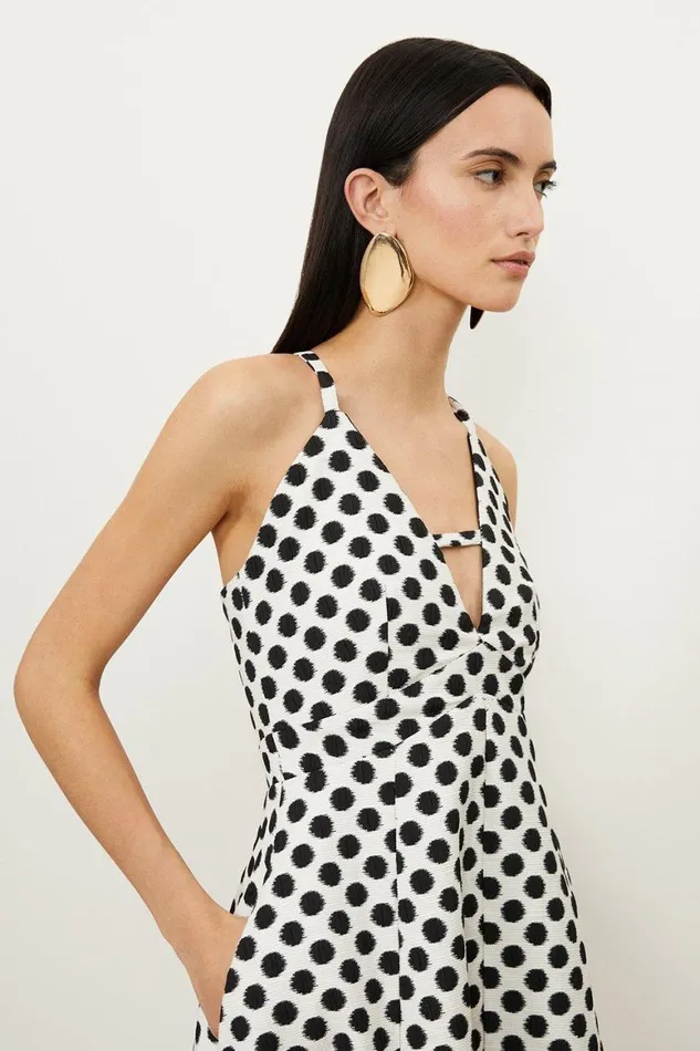 Dresses Women Karen Millen Petite Tailored Jacquard Spot Strappy Midi Dress Mono