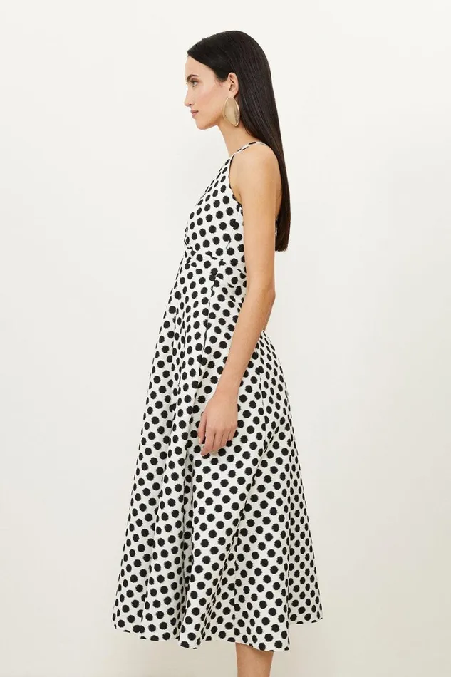 Dresses Women Karen Millen Petite Tailored Jacquard Spot Strappy Midi Dress Mono