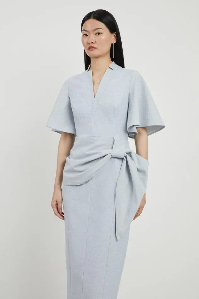 Dresses Women Karen Millen Petite Tailored Metallic Angel Sleeved Midi Pencil Dress Pale Blue Dresses Women Karen Millen Petite Tailored Metallic Angel Sleeved Midi Pencil Dress Pale Blue