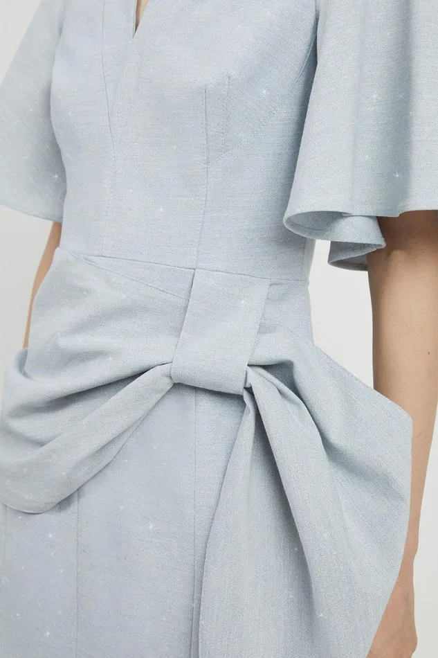 Dresses Women Karen Millen Petite Tailored Metallic Angel Sleeved Midi Pencil Dress Pale Blue