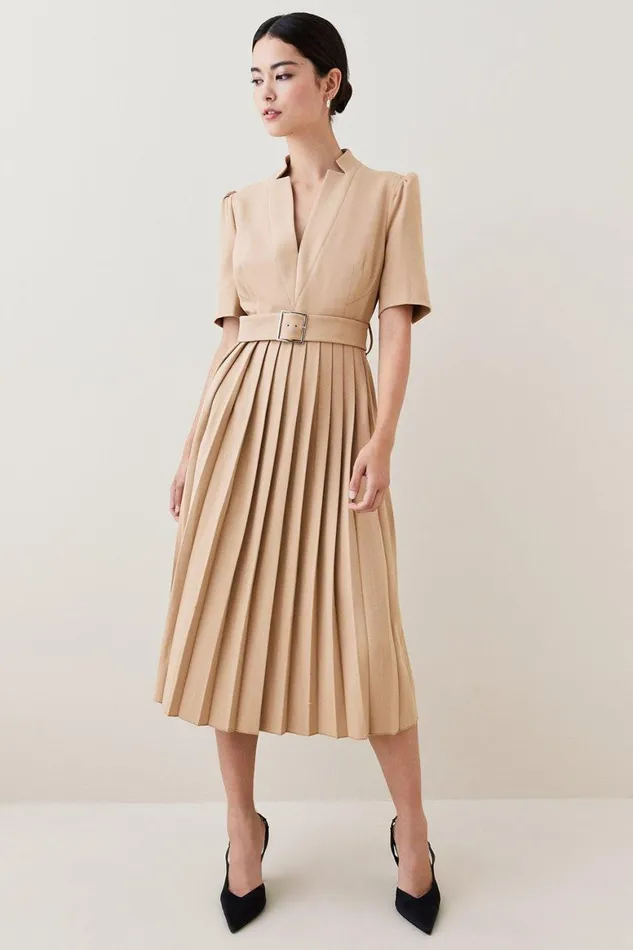 Dresses Women Karen Millen Petite Tailored Structured Crepe Forever Pleat Midi Dress Camel Dresses Women Karen Millen Petite Tailored Structured Crepe Forever Pleat Midi Dress Camel