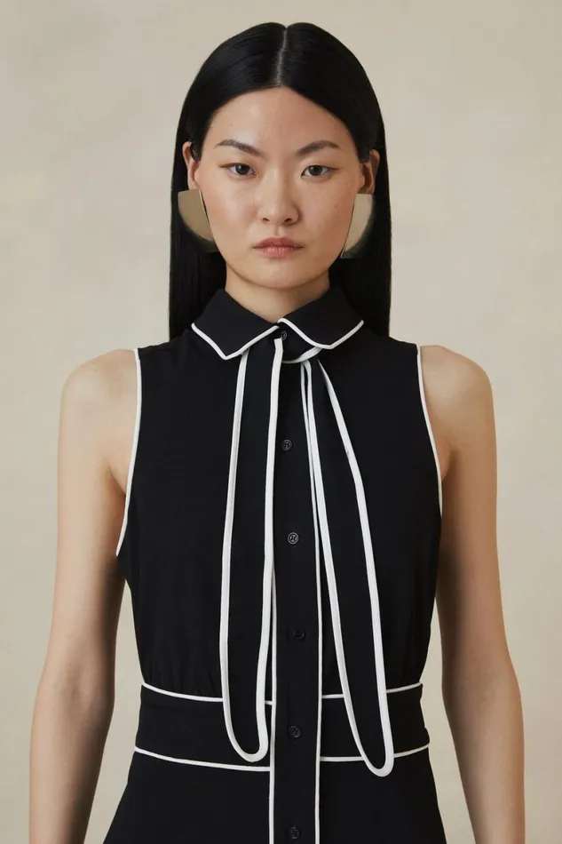 Dresses Women Karen Millen Petite The Founder Contrast Sleeveless Shirt Dress Mono