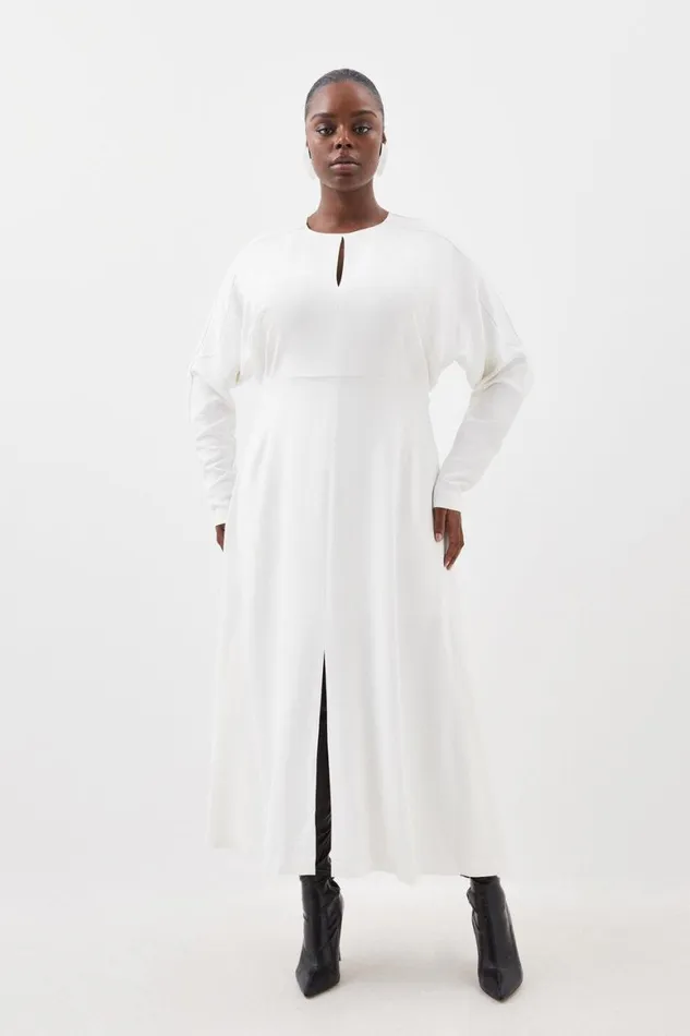 Dresses Women Karen Millen Plus Size Premium Viscose Crepe Long Sleeve Woven Midi Dress Ivory Dresses Women Karen Millen Plus Size Premium Viscose Crepe Long Sleeve Woven Midi Dress Ivory