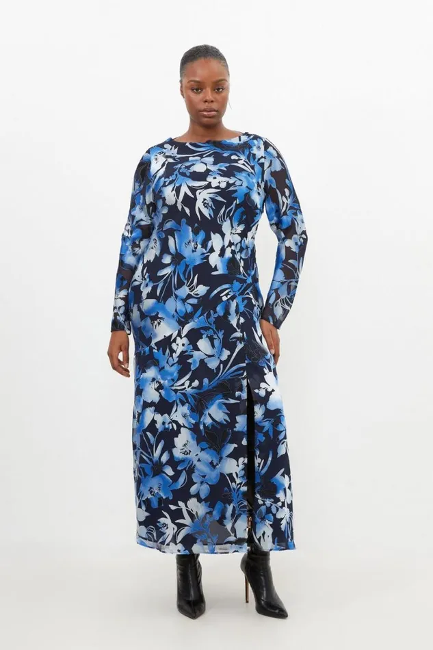 Dresses Women Karen Millen Plus Size Satin Floral Devore Woven Maxi Dress Navy Dresses Women Karen Millen Plus Size Satin Floral Devore Woven Maxi Dress Navy