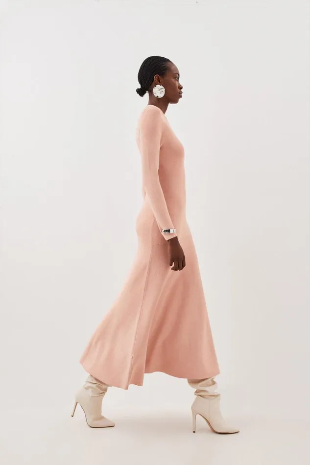 Dresses Women Karen Millen Premium Drape Compact Knit High Low Dress Soft Pink