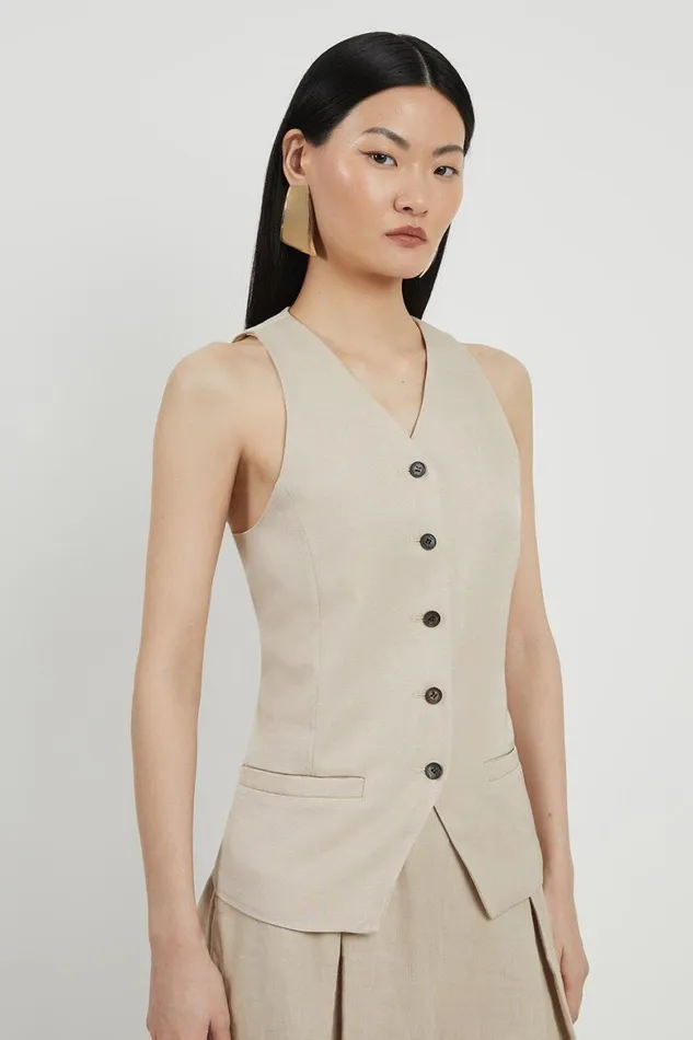 Dresses Women Karen Millen Premium Linen Button Through Tailored Top Stone