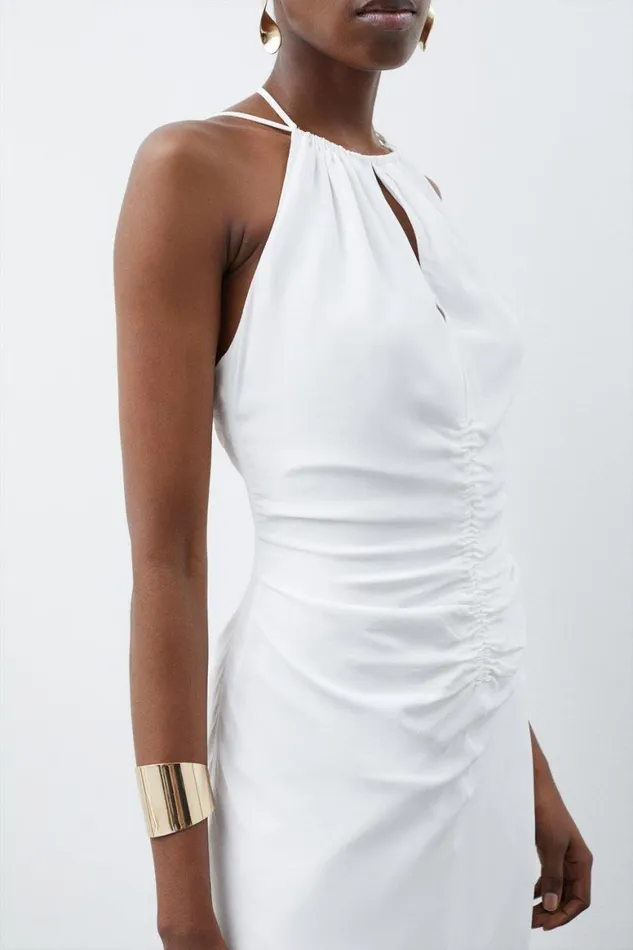 Dresses Women Karen Millen Premium Ruched Halter Strappy Maxi Dress Ivory