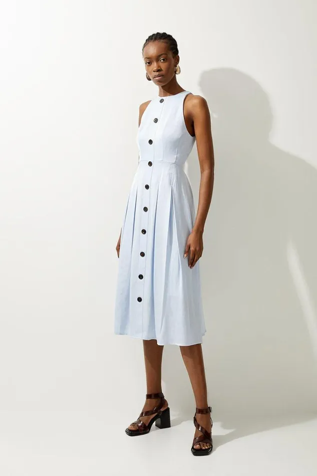 Dresses Women Karen Millen Premium Tailored Linen Button Through Full Skirted Maxi Dress Pale Blue Dresses Women Karen Millen Premium Tailored Linen Button Through Full Skirted Maxi Dress Pale Blue