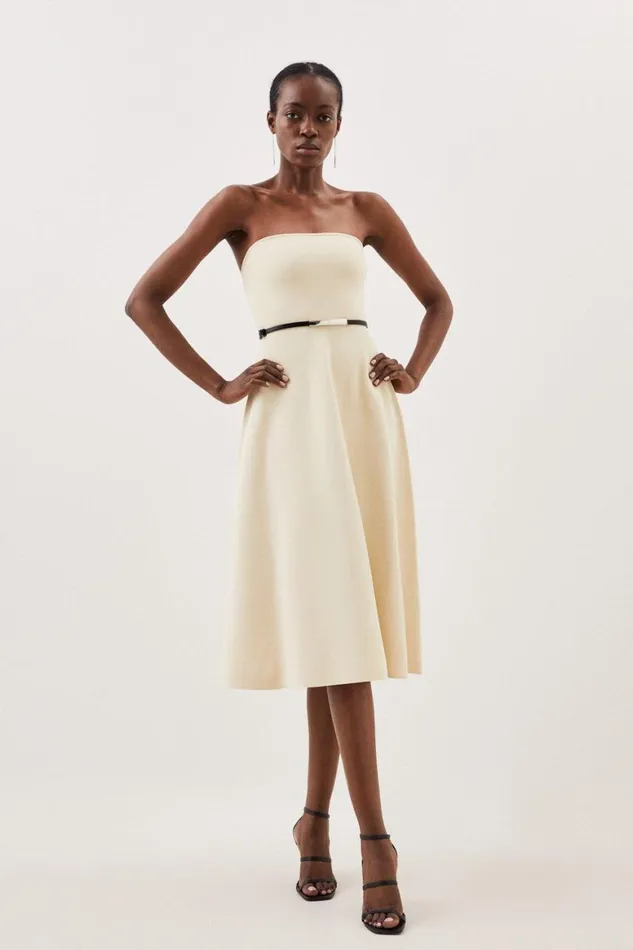 Dresses Women Karen Millen Premium Viscose Blend Body Contouring Belted Full Skirt Bandeau Knit Dress Ivory Dresses Women Karen Millen Premium Viscose Blend Body Contouring Belted Full Skirt Bandeau Knit Dress Ivory