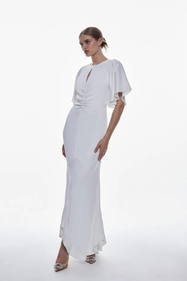 Dresses Women Karen Millen Satin Back Crepe Angel Sleeved Woven Maxi Dress Ivory Dresses Women Karen Millen Satin Back Crepe Angel Sleeved Woven Maxi Dress Ivory