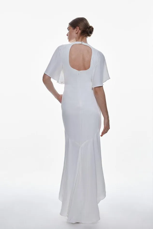 Dresses Women Karen Millen Satin Back Crepe Angel Sleeved Woven Maxi Dress Ivory