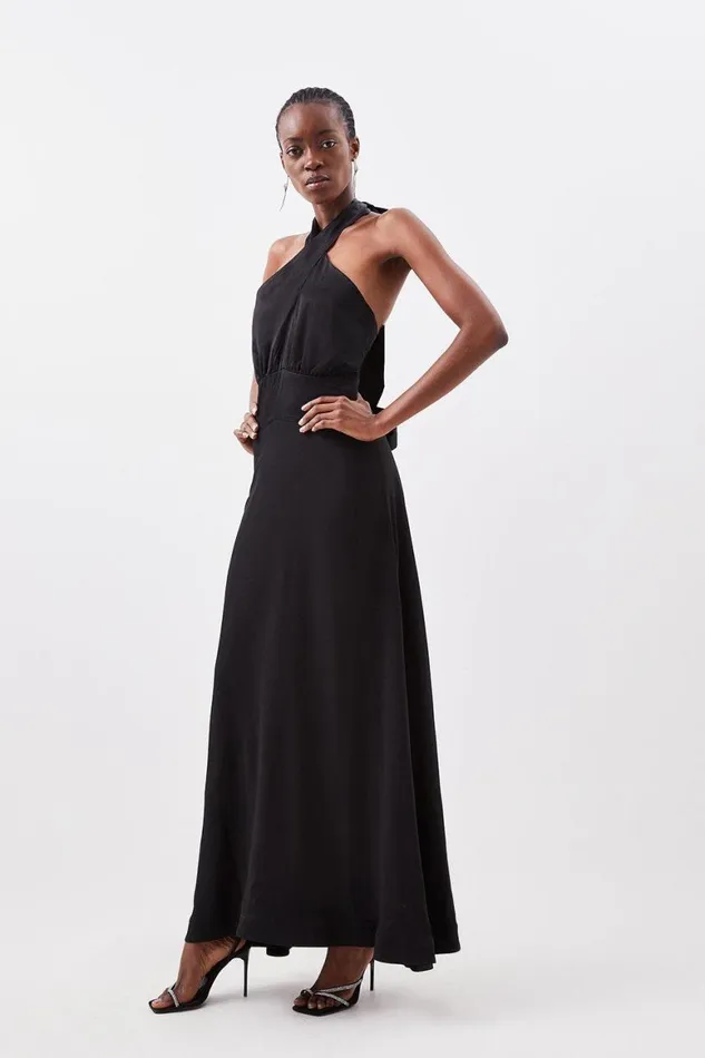 Dresses Women Karen Millen Satin Back Crepe Tailored Halter Neck Midi Dress Black Dresses Women Karen Millen Satin Back Crepe Tailored Halter Neck Midi Dress Black