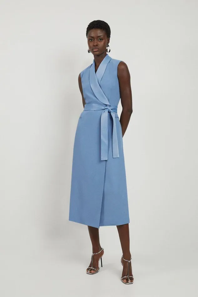 Dresses Women Karen Millen Satin Back Crepe Tuxedo Tailored Wrap Midi Dress Navy Dresses Women Karen Millen Satin Back Crepe Tuxedo Tailored Wrap Midi Dress Navy