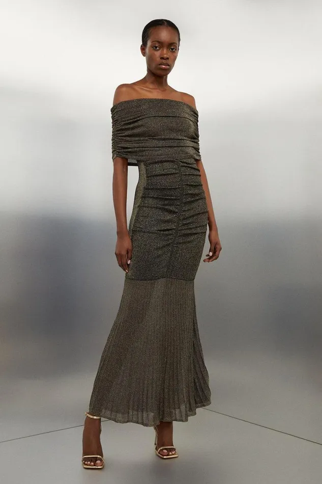 Dresses Women Karen Millen Slinky Viscose Sparkle Bardot Knit Maxi Dress Gold Dresses Women Karen Millen Slinky Viscose Sparkle Bardot Knit Maxi Dress Gold