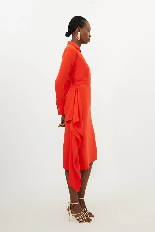 Dresses Women Karen Millen Soft Tailored Belted Draped Wrap Midi Dress Red