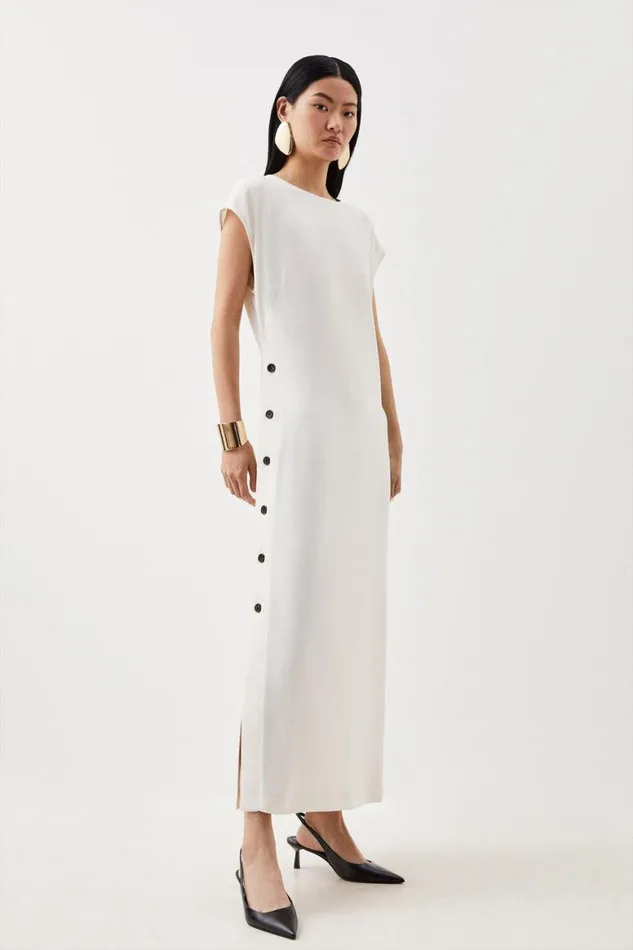 Dresses Women Karen Millen Soft Tailored Button Detail Sleeveless Midi Dress Ivory Dresses Women Karen Millen Soft Tailored Button Detail Sleeveless Midi Dress Ivory