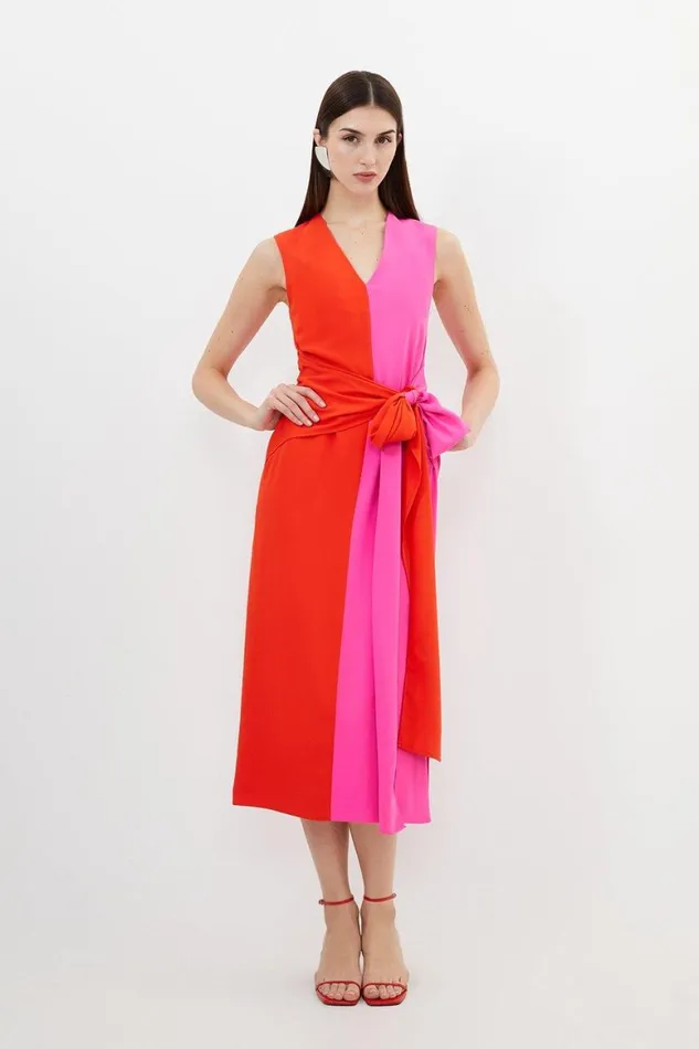 Dresses Women Karen Millen Soft Tailored Colourblock Belted Column Midaxi Dress Red Dresses Women Karen Millen Soft Tailored Colourblock Belted Column Midaxi Dress Red