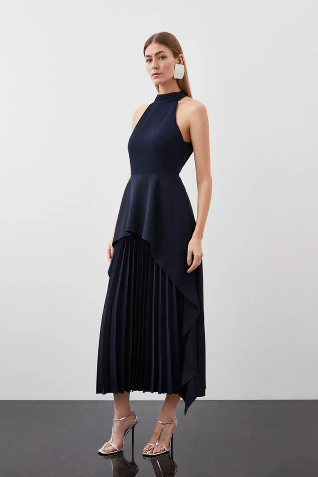 Dresses Women Karen Millen Soft Tailored Waterfall Hem High Neck Midi Dress Navy Dresses Women Karen Millen Soft Tailored Waterfall Hem High Neck Midi Dress Navy