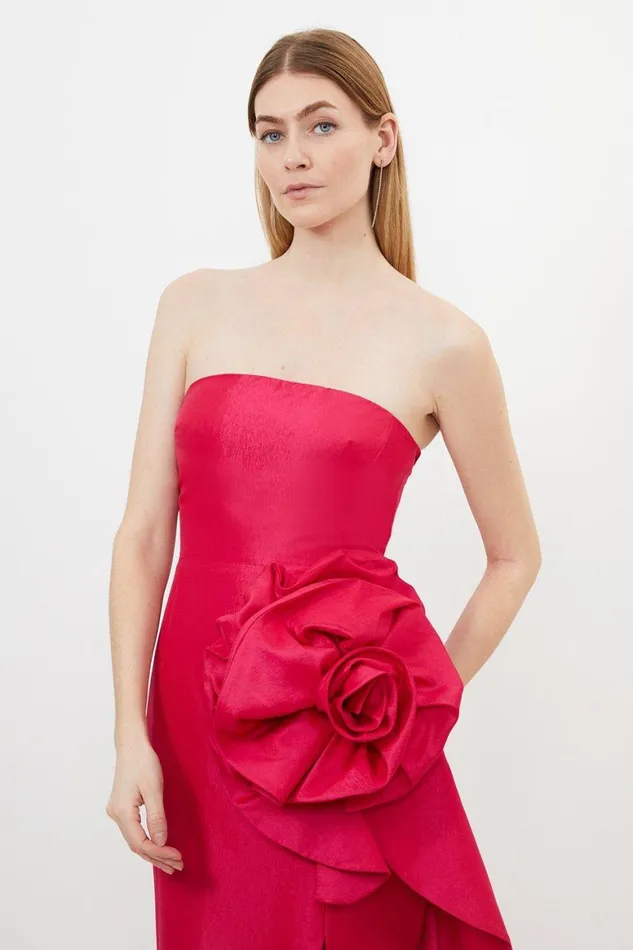 Dresses Women Karen Millen Taffeta Rosette Midi Dress Bright Pink