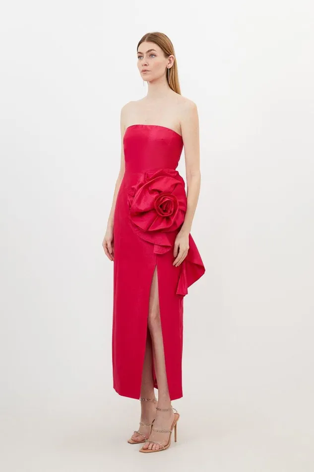 Dresses Women Karen Millen Taffeta Rosette Midi Dress Bright Pink