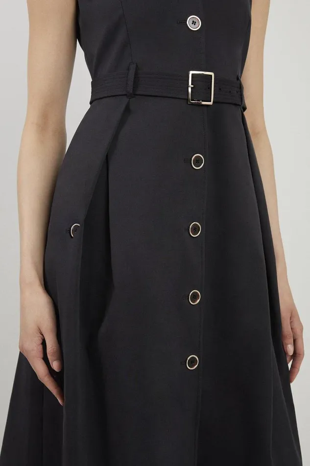 Dresses Women Karen Millen Tailored Cotton Halter Neck Belted Full Skirted Shirt Dress Black