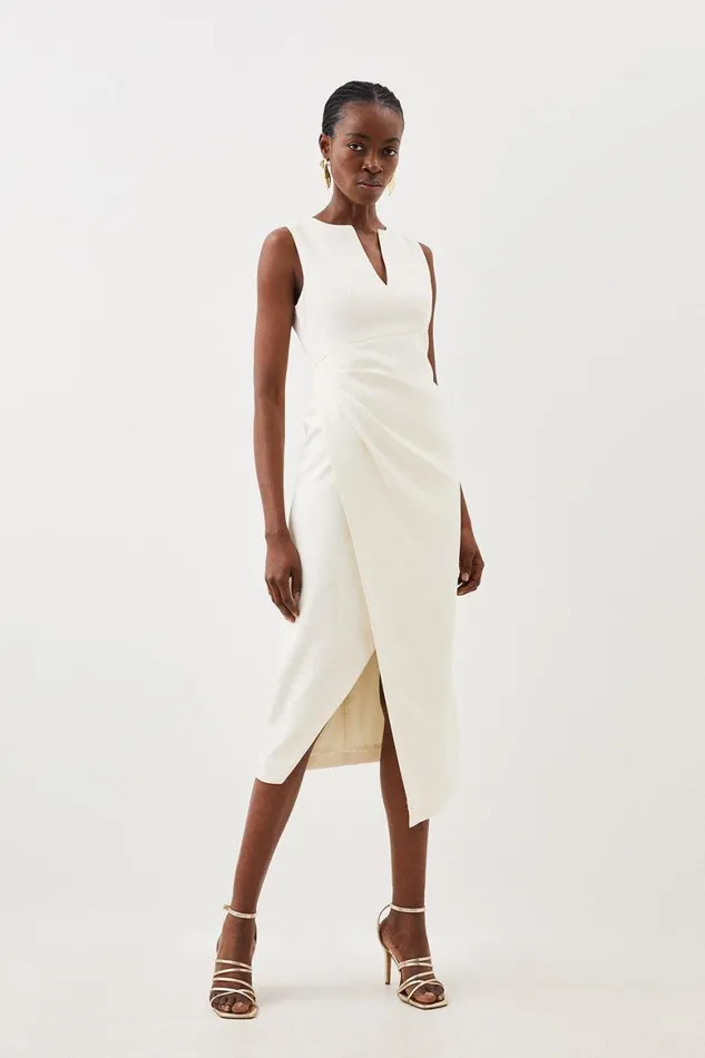 Dresses Women Karen Millen Tailored Drape Detail Midi Dress Ivory