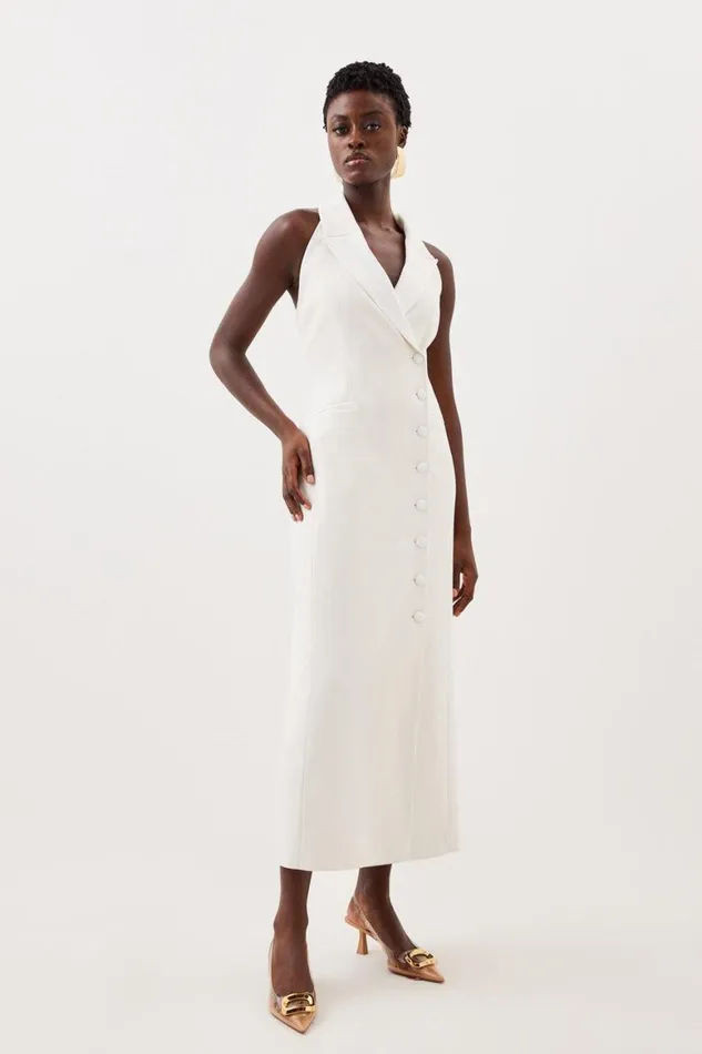 Dresses Women Karen Millen Tailored Premium Twill Halter Neck Sleeveless Maxi Dress Ivory Dresses Women Karen Millen Tailored Premium Twill Halter Neck Sleeveless Maxi Dress Ivory