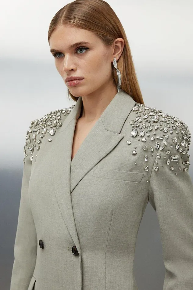 Dresses Women Karen Millen Tailored Wool Blend Embellished Open Back Detail Midi Blazer Dress Neutral Dresses Women Karen Millen Tailored Wool Blend Embellished Open Back Detail Midi Blazer Dress Neutral