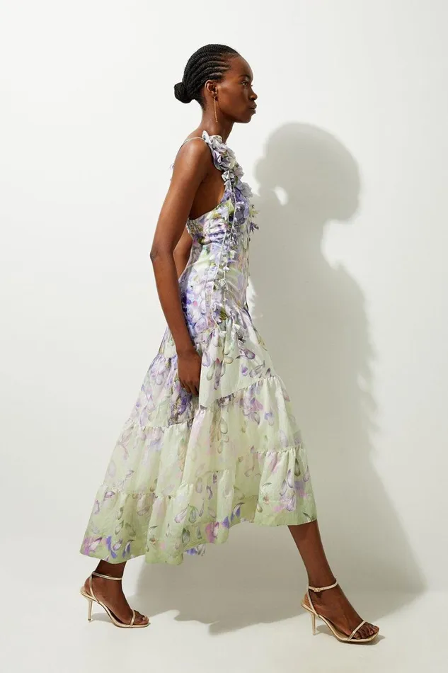 Dresses Women Karen Millen Tall Floral Applique Woven Strappy Woven Maxi Dress Lilac