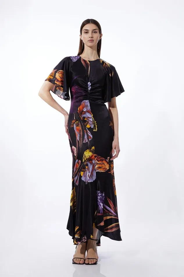 Dresses Women Karen Millen Tall Midnight Floral Satin Crepe Woven Angel Sleeve Maxi Black Dresses Women Karen Millen Tall Midnight Floral Satin Crepe Woven Angel Sleeve Maxi Black