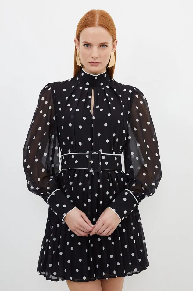 Dresses Women Karen Millen Tall Pleated Contrast Georgette Spot Woven Mini Dress Black Dresses Women Karen Millen Tall Pleated Contrast Georgette Spot Woven Mini Dress Black