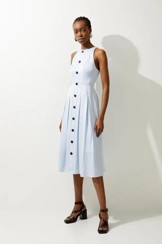 Dresses Women Karen Millen Tall Premium Tailored Linen Button Through Full Skirted Maxi Dress Pale Blue Dresses Women Karen Millen Tall Premium Tailored Linen Button Through Full Skirted Maxi Dress Pale Blue
