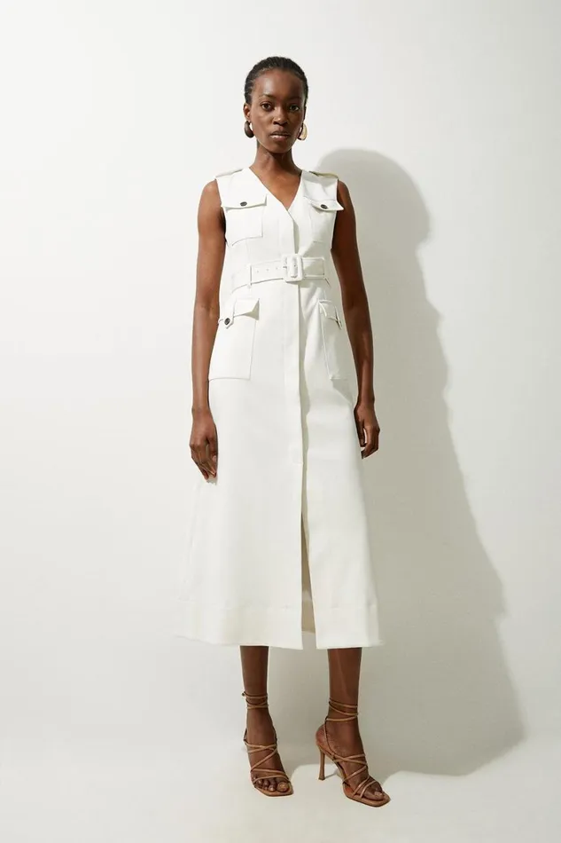 Dresses Women Karen Millen Tall Tailored Safari Belted Midi Dress Ivory