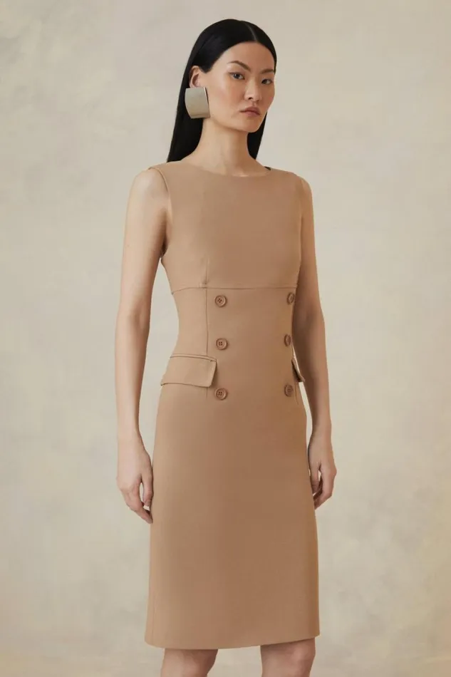 Dresses Women Karen Millen The Founder Compact Stretch Button Detail Woven Midi Dress Camel Dresses Women Karen Millen The Founder Compact Stretch Button Detail Woven Midi Dress Camel