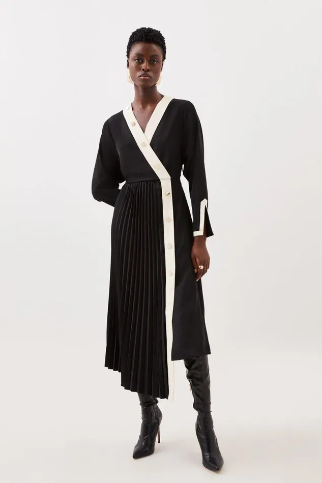 Dresses Women Karen Millen Twill Pleated Woven Midi Dress