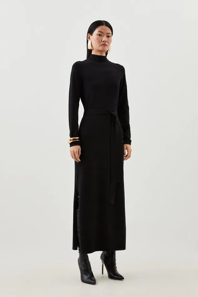 Dresses Women Karen Millen Viscose Blend Belted Knit Midaxi Dress Black