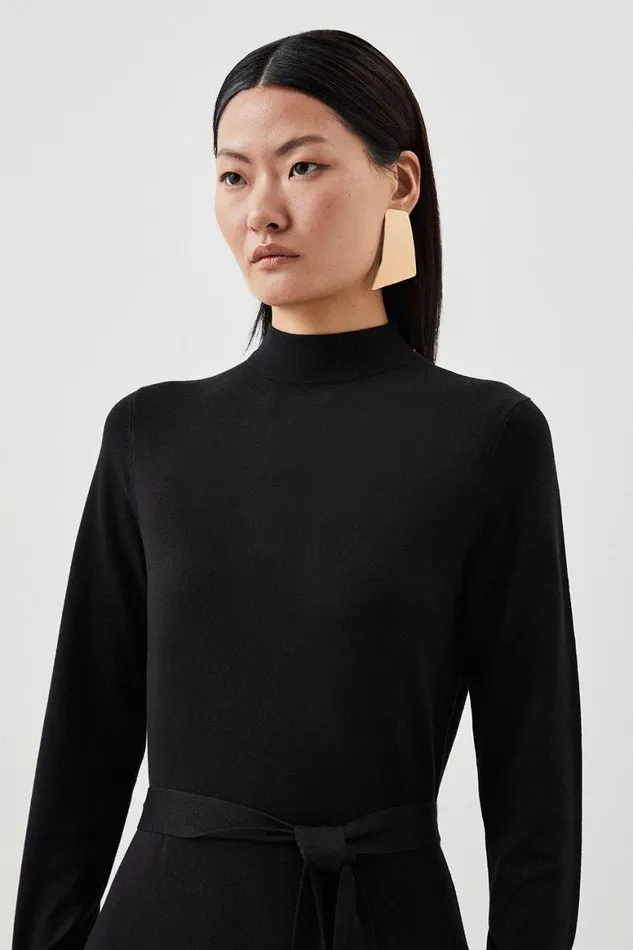 Dresses Women Karen Millen Viscose Blend Belted Knit Midaxi Dress Black