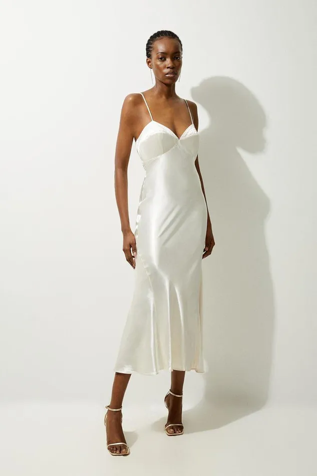 Dresses Women Karen Millen Viscose Satin Woven Slip Maxi Dress Ivory