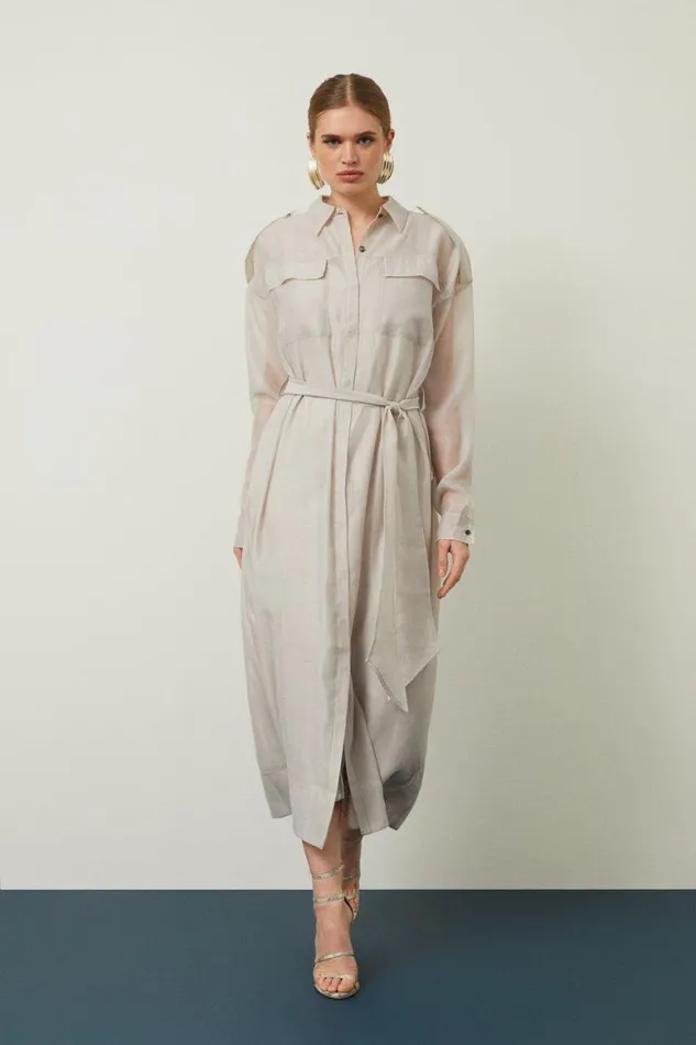 Dresses Women Karen Millen Woven Organdie Midi Dress Champagne